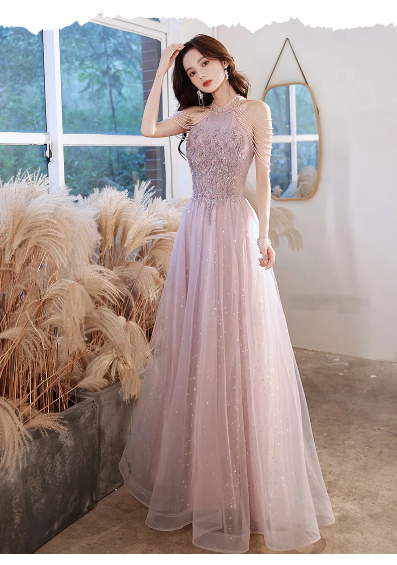 Robe de soiree New Pink O-Neck Slim Formal Dress Wedding