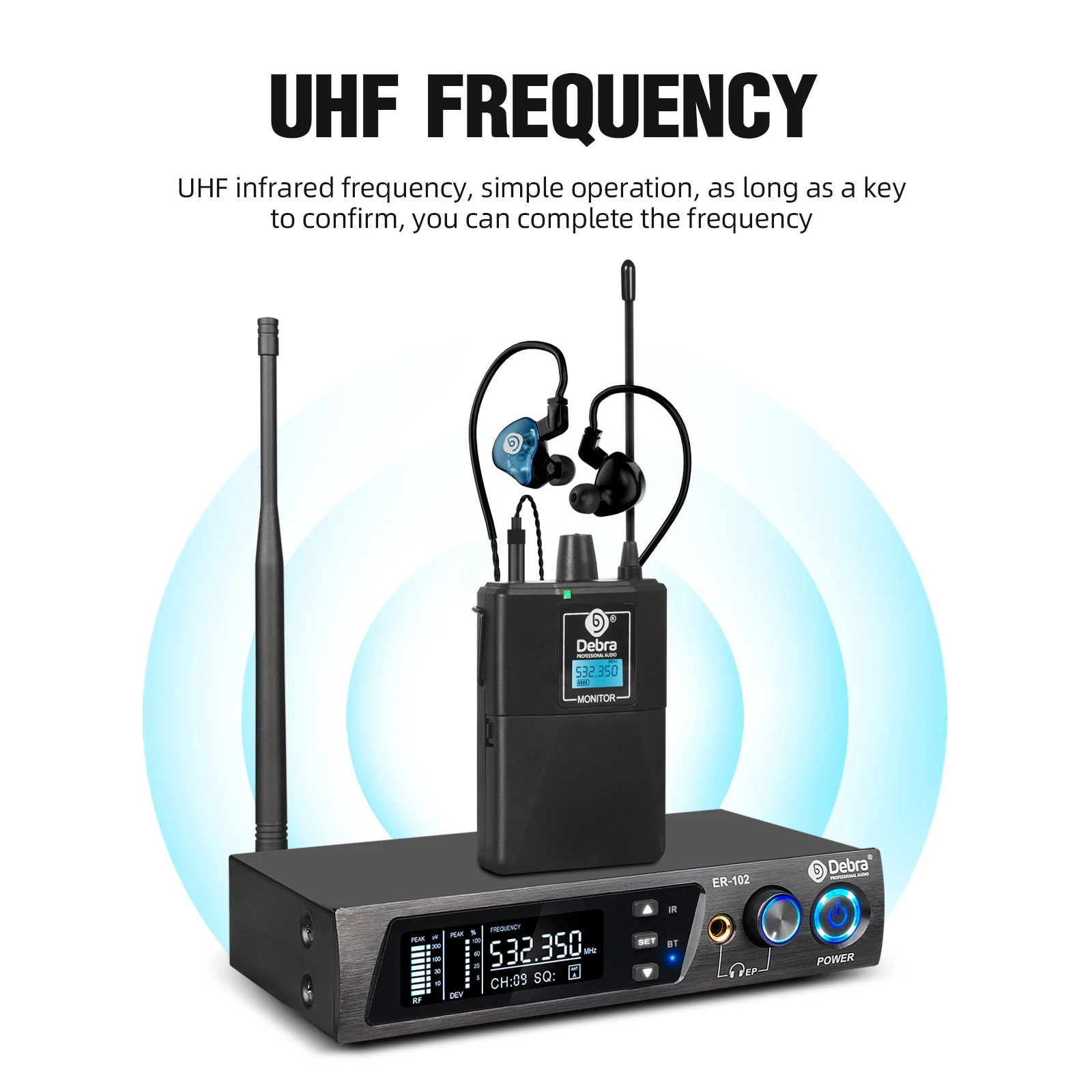 Debra ER-102 UHF Wireless In-Ear Monitoring System with Bluetooth 5.0 for Record