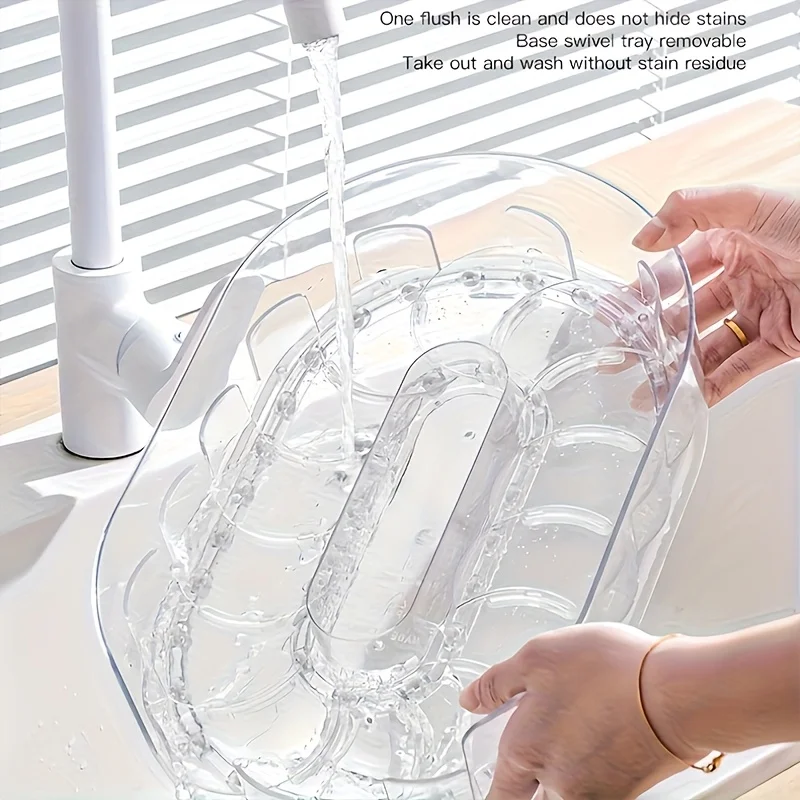 [Space-saving design]360&deg; Rotating Refrigerator Shelf-Long, rectangular removable storage tray