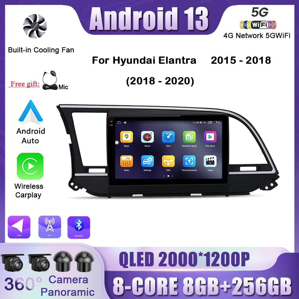 

9"Android 13 Car Radio Stereo Multimidia Player For Hyundai Elantra 2015-2020 GPS Carplay Auto Stereo Bluetooth Touch Screen BT