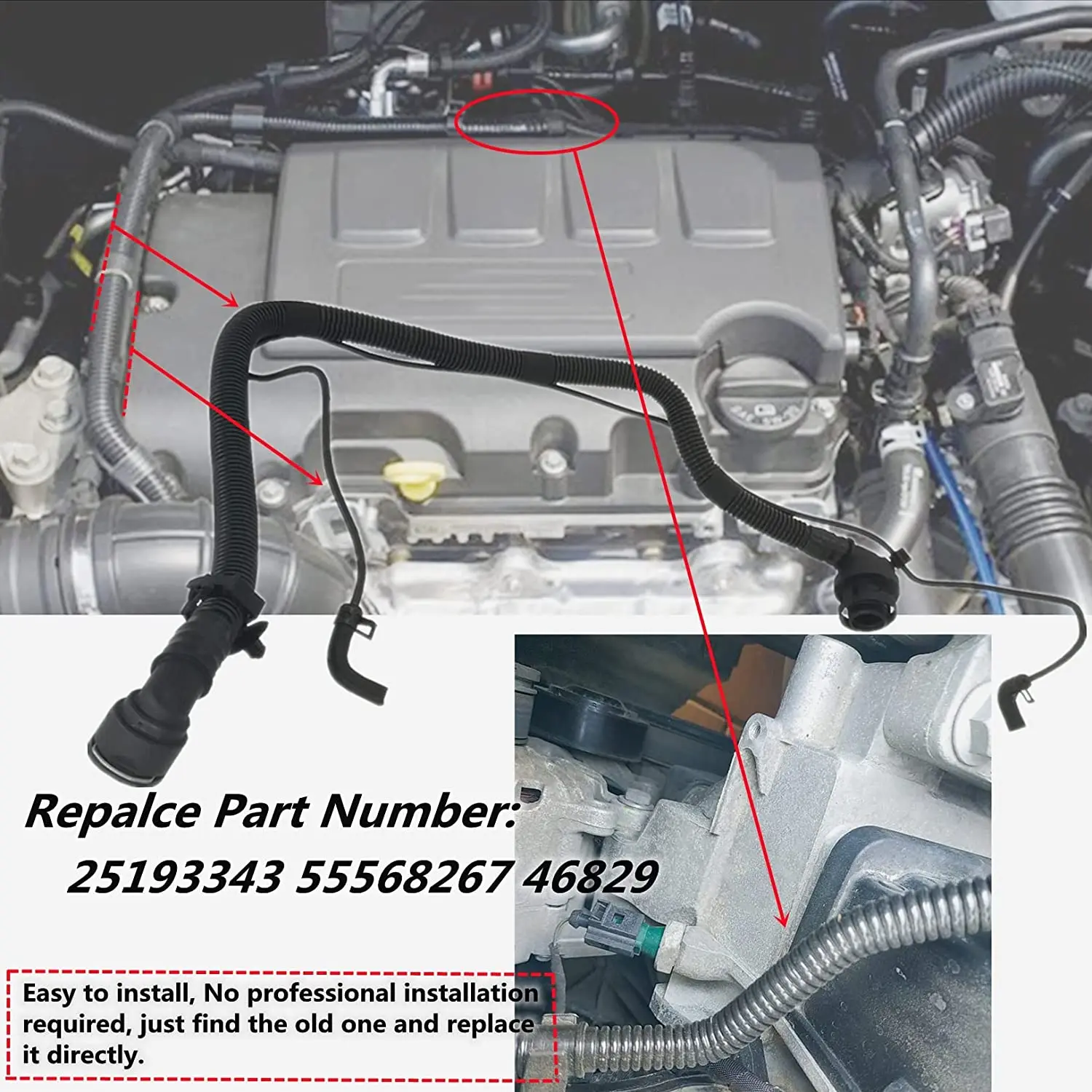25193343 Positive Crank Ventilation PCV Valve Hose with Bypass Valve Tube fits 2011- Chevrolet Cruze Sonic Trax Buick Encore