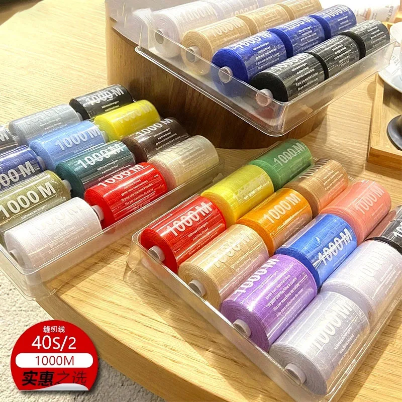 Description Picture 4 of item12 Colors Set 1000 Meters Roll Universal Polyester Sewing Thread Durable Regular Household Hand Machine Stitching 3 Choices