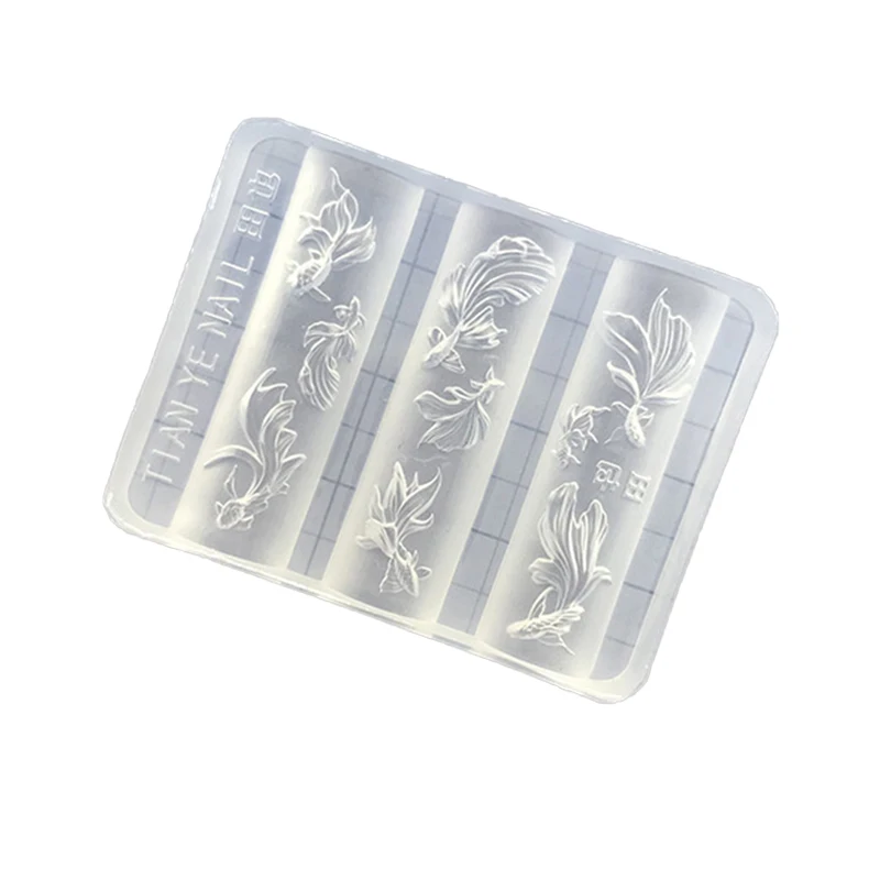 1개 3D 입체 조각 연꽃과 물고기 네일 DIY 디자인 실리콘 네일 아트 템플릿 네일 몰드