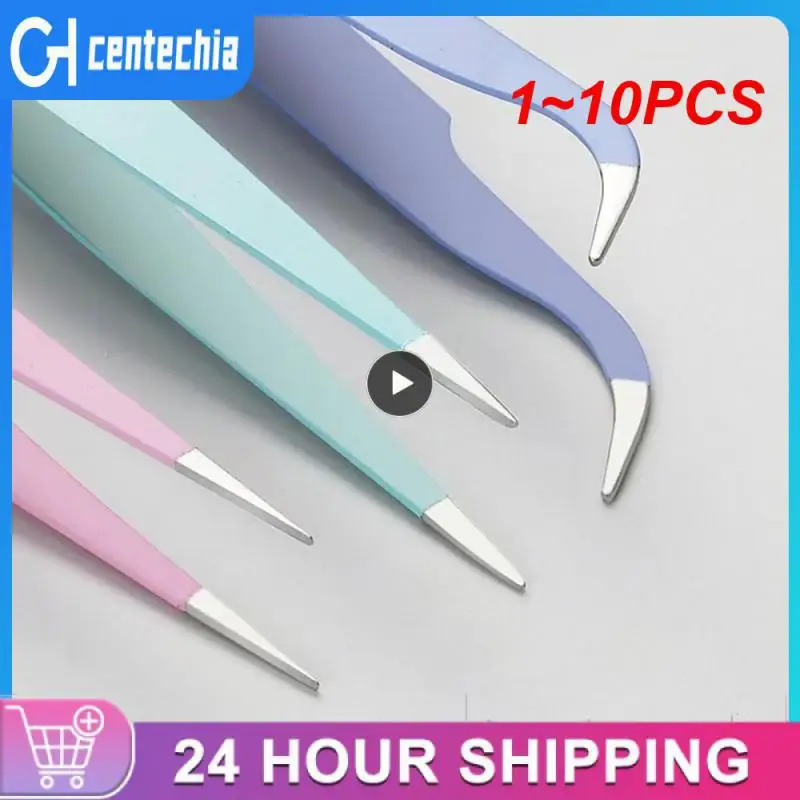 

1~10PCS With Silicone Cover Tweezer Elbow/straight End Manicure Accessories Stainless Steel Clip For Nail Stickers Nail Art Tool