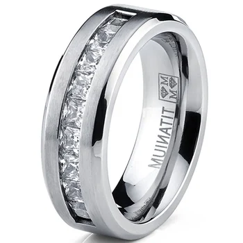 Anello da uomo in acciaio inossidabile placcato argento Accessorio per gioielli con zirconi cubici quadrati all'ingrosso 2025 Vendita calda 1