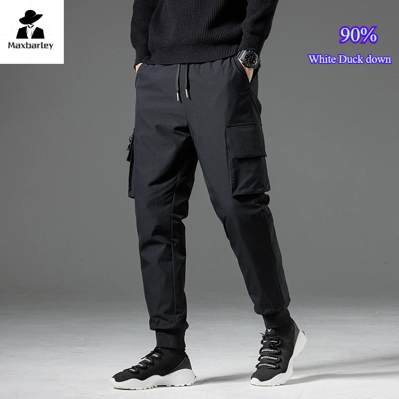 Winter Down Pants Men Casual Waterproof Zipper Pocket 90% Duck Down Cargo Pants Male Jogger Outdoor Warm Sports
