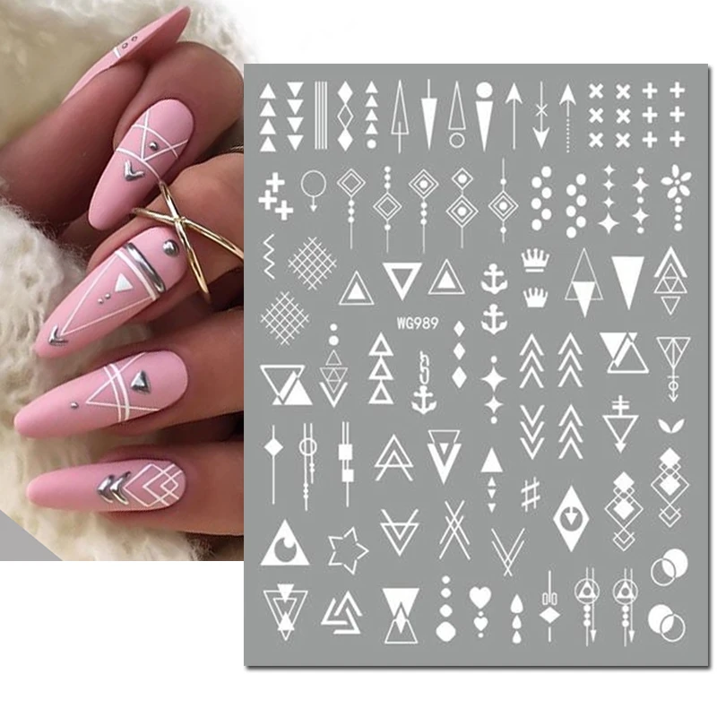3d Nail Art Stickers Geometric Lines Faces Love Hearts Letters Leaves Stars Adhesive Sliders Nail Decals Decoration For Manicure 2