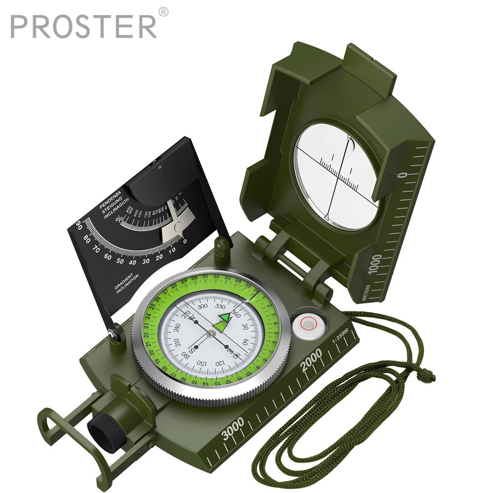 Proster 전문 야외 캠핑 나침반 IP65 방수 위장 관찰 Clinometer 나침반 사냥 하이킹 안내 도구