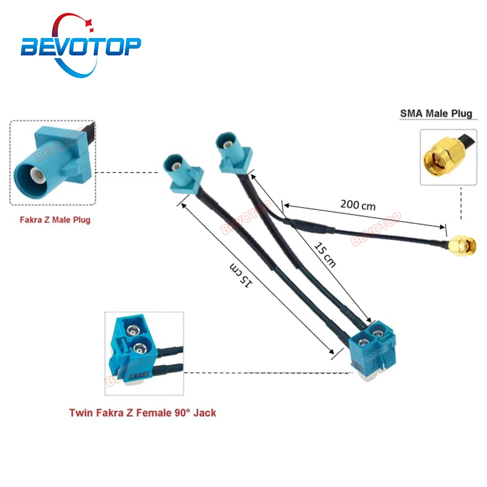 

BEVOTOP Twin Fakra Z-Fakra сплиттер SMA кабели с диодами, сделанные на заказ RF коаксиальный кабель Junper
