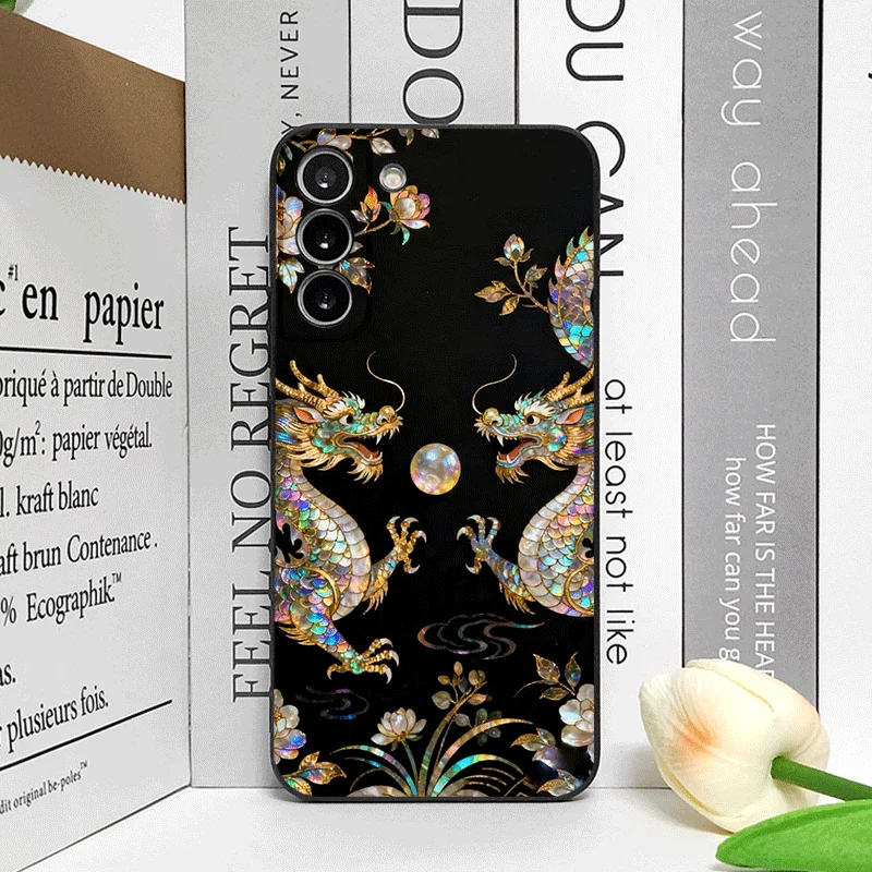 Chinese-Style Dragon & Leopard Marble Texture Phone Case