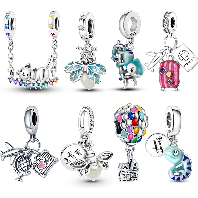 925 Sterling Silver Luminous Firefly Chameleon Aircraft Luggage Fit Pandora Bracelet Women Pendant Beads Jewelry Charms Gift charm jewelry