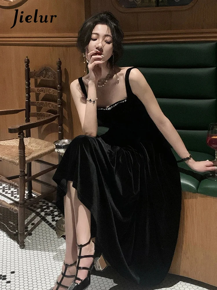 イブニングドレスの女性の宴会エレガントなロングスリムストラップ Jielur-女性のためのベルベットのイブニングドレス,エレガントな