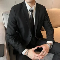 Suit  (Blazer+ Trousers) Men's Casual Formal Business Gentleman Solid Color Hosting Four Seasons Slimming Wedding Fashion Suit