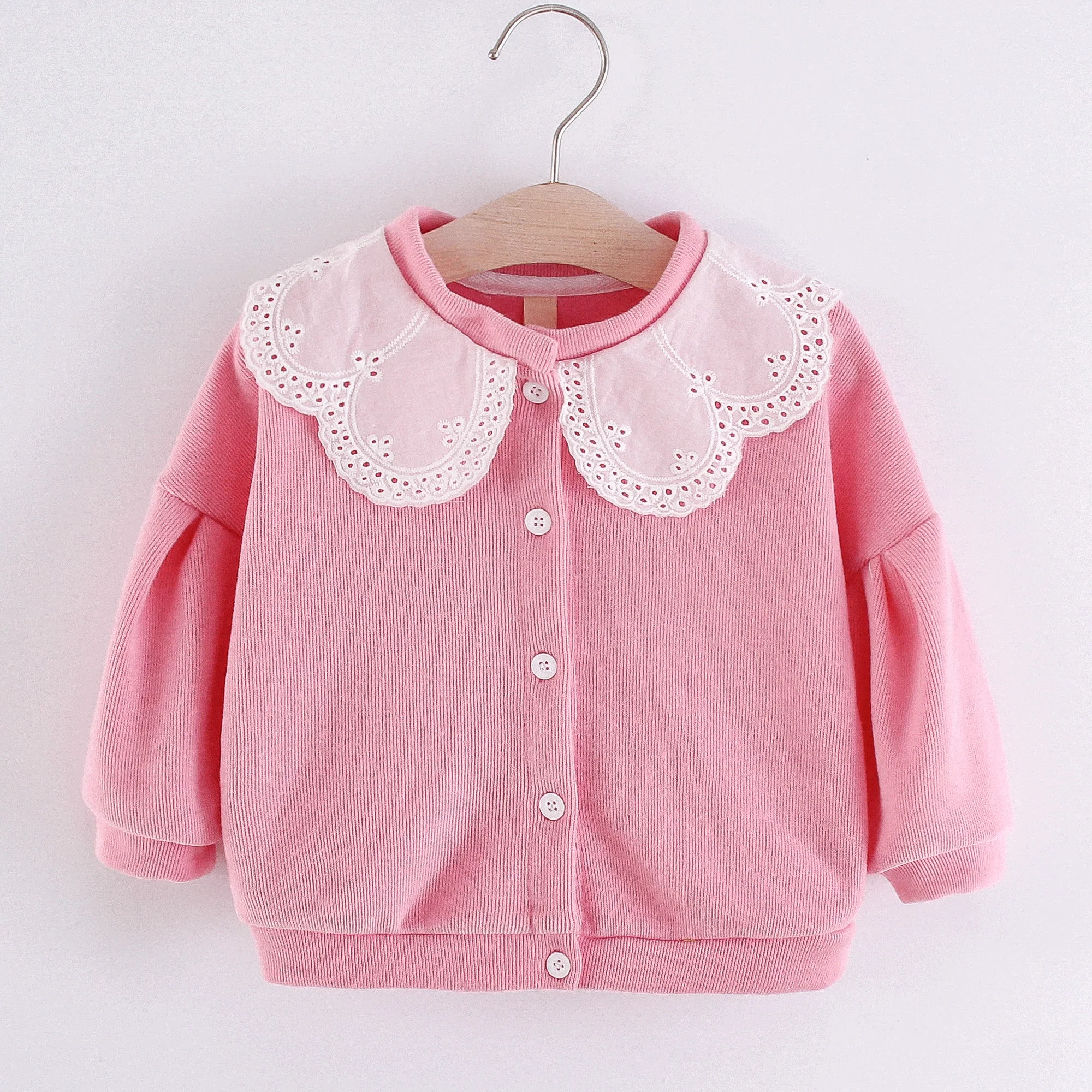 Spring and Autumn Long sleeved Girl's Coat Lace Collar Coat Girl Cartoon Embroidery Single breasted Long sleeved Loose Top
