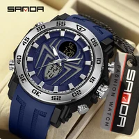 SANDA Men Military Watches Big Spider Dial Sport Watch LED Digital Waterproof Watch Men Multifunction Dual Display Clock Relogio 1