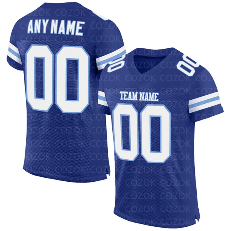 

Blue White Color series Customized Football Jersey for Men Football Short Sleeves Athletic Tee Shirts