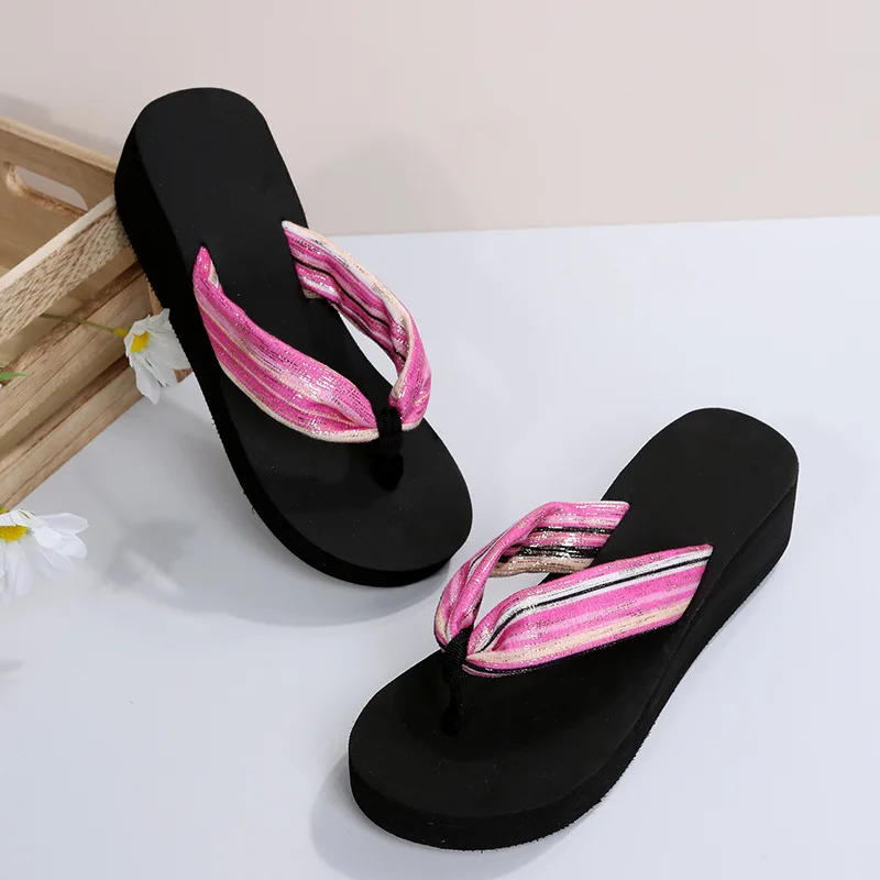 2022 Wedges Sandals Women Plus Size Open Toe Bling Sequins Platform Slippers Women Outdoor Summer Shoes Fashion Flip Flops