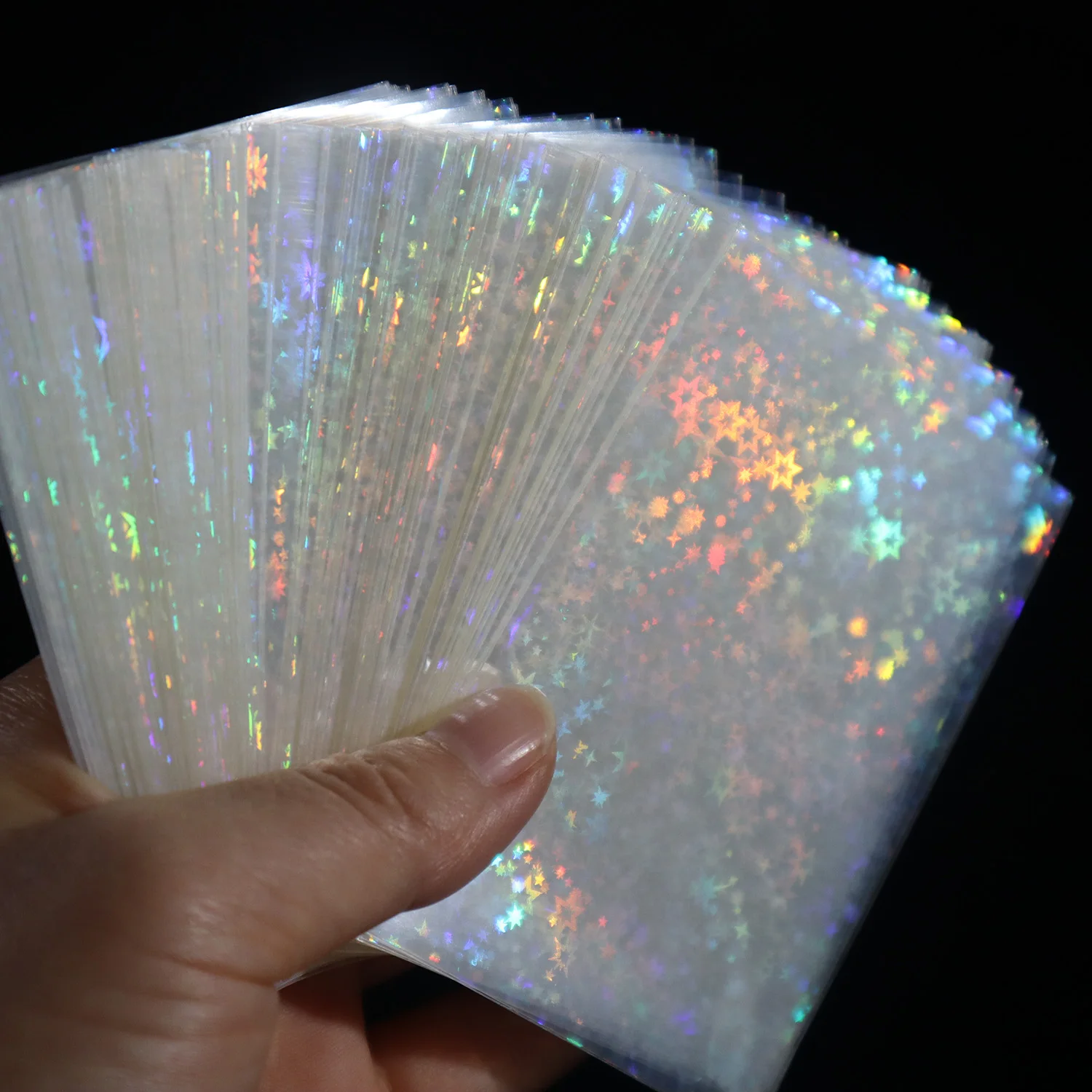 100pcs Little Star Laser Flashing Card Film Holographic Idol Photo Card Sleeves Tarot YGO Super Trading Card Protector Cover new kawaii acrylic photocard holder transparent 3 inch kpop photocard photo protector holder idol photo sleeves pendant keychain