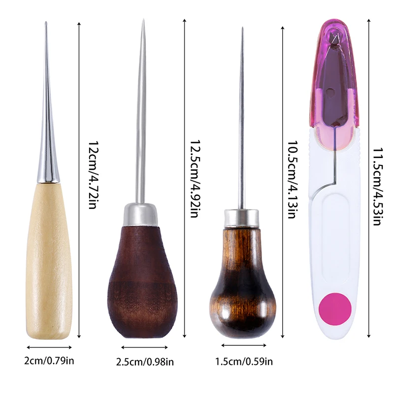 Leather Wood Handle Awl Durable Tools Hand Stitcher Leather Sewing Tools With Sciessor For DIY Craft Tool Set