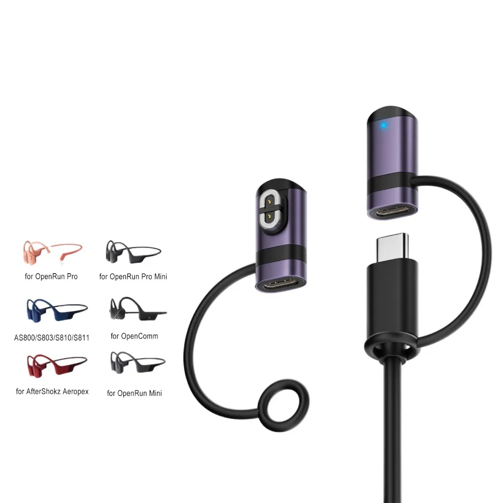 Bone Conduction Headphone Type-C Magnetic Charging Adapter with LED Indicator and Anti-Loss Features