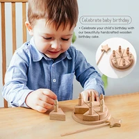 Baby Birthday Party Decorations Wooden Cartoon Cake Montessori Toys Photography Accessories For Newborns Wooden Toys Baby  Gift 5