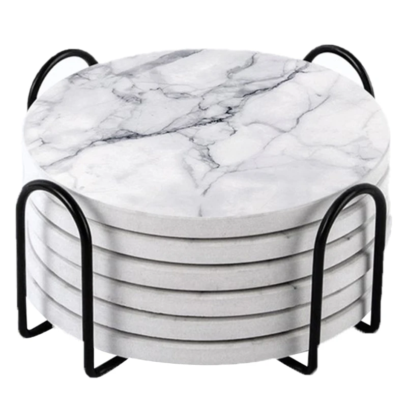 

6 Pcs Coasters with 1 Metal Storage Rack Household Dinner Table Decoration