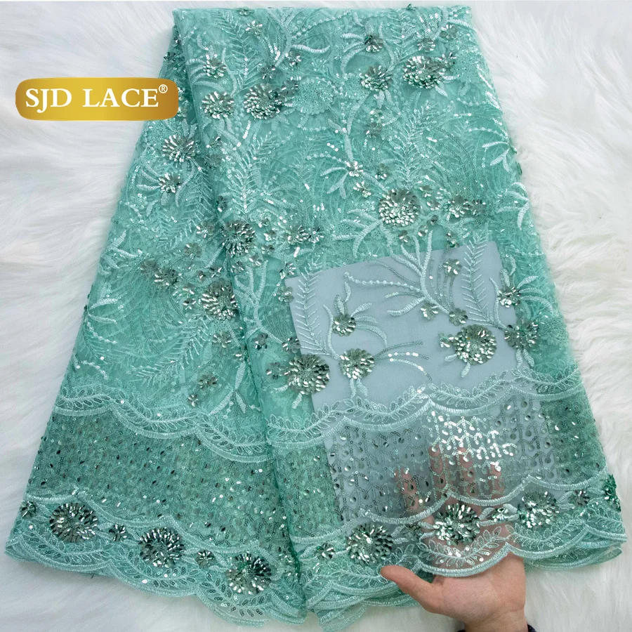 SJD LACE French Lace Fabrics Nigerian Sequins Wedding Dresses 2026 High Quality African Tulle Lace Fabric for Sewing Women 4714