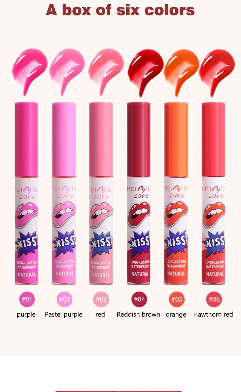 Description Picture 6 of item6 Colors Tattoo Magic Color Lip Stain Lip Tint Long Lasting Waterproof Lipstick Sets for Women Peel Off Colored Matte Sexy Color