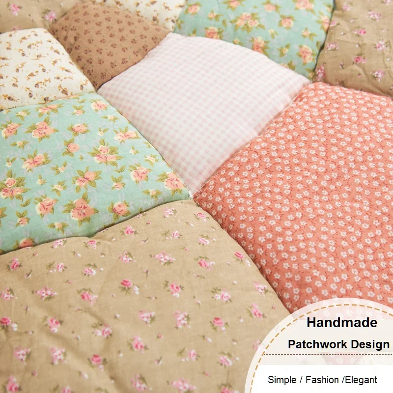 Handmade Patchwork Cotton Quilted Carpets for Living Room, Floral Style, Round Carpet Bedroom, Non-Slip Floor Mat, Bedside Rugs 5