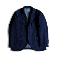 Men's Indigo Engineer Corduroy Suit Jacket Classic French Style Outwear 1