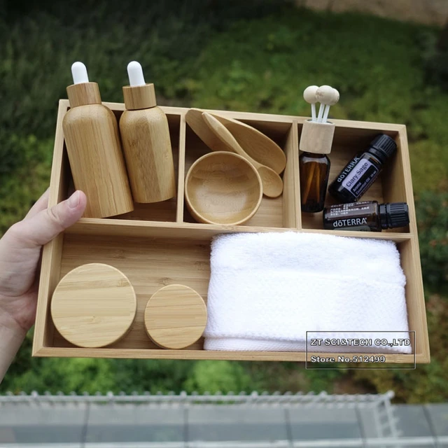 1Pcs Natural Bamboo Make Up Bowls Set with Spoon and Spatual and Brush  Wooden Bamboo Lipgloss Mask Clay Face Care Tool for Women
