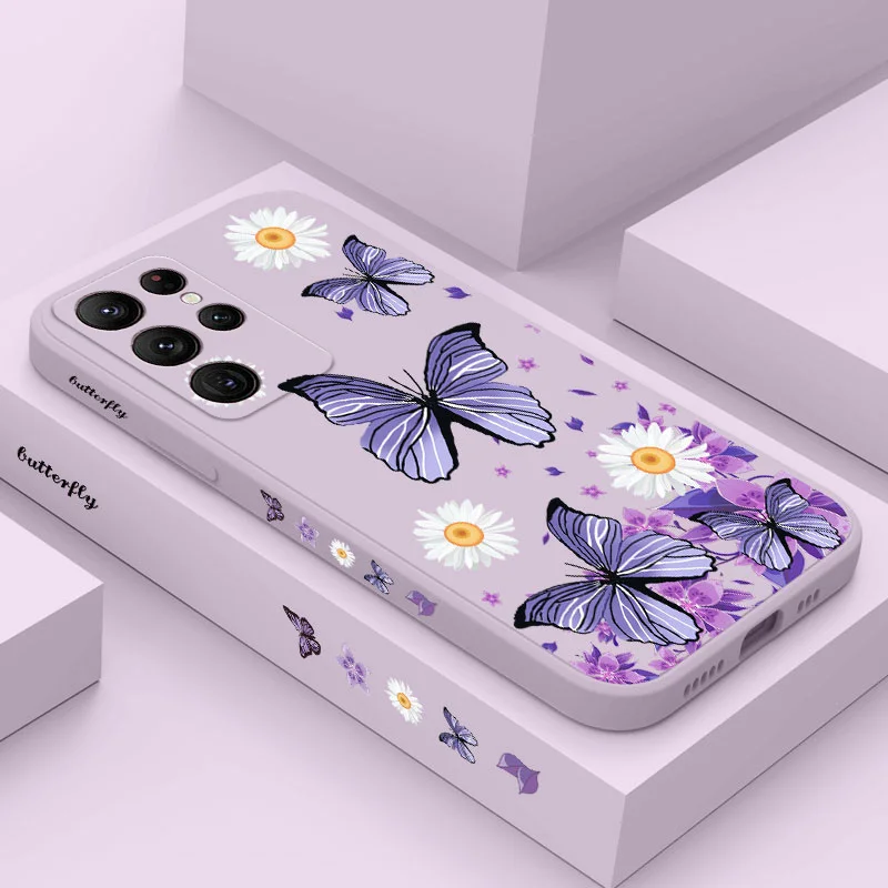 Custodia Per Telefono Con Farfalle Viola Per Samsung Galaxy S24 S23 S22 S21 S20 Ultra Plus Fe S10 S9 S10E Note 20 Ultra 10 9 Plus Cover