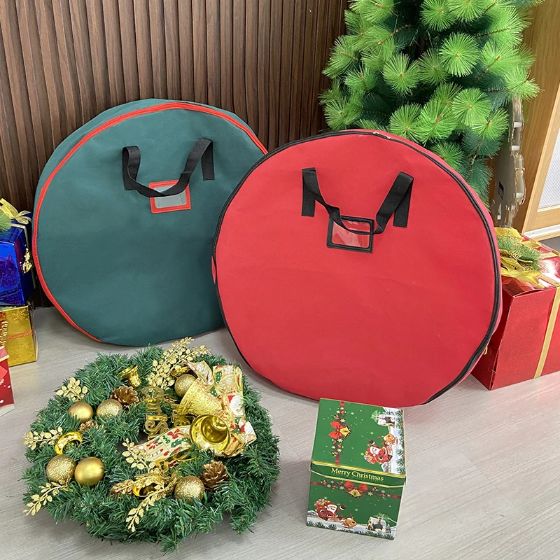 Round Foldable Christmas Tree Bag Xmas Wreath Storage Bag For Storing Christmas Garland Dustproof Cover Home Storage Bags 6