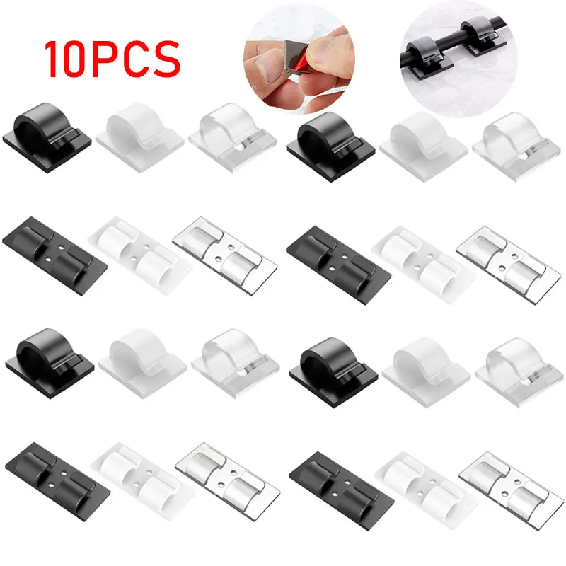 10pc Self-adhesive Cable Holder Fixer Clips Clamp Management Adhesive Ornament Hooks Rope Holders for Hanging Christmas Lights cable organizer cable clip cable clamp