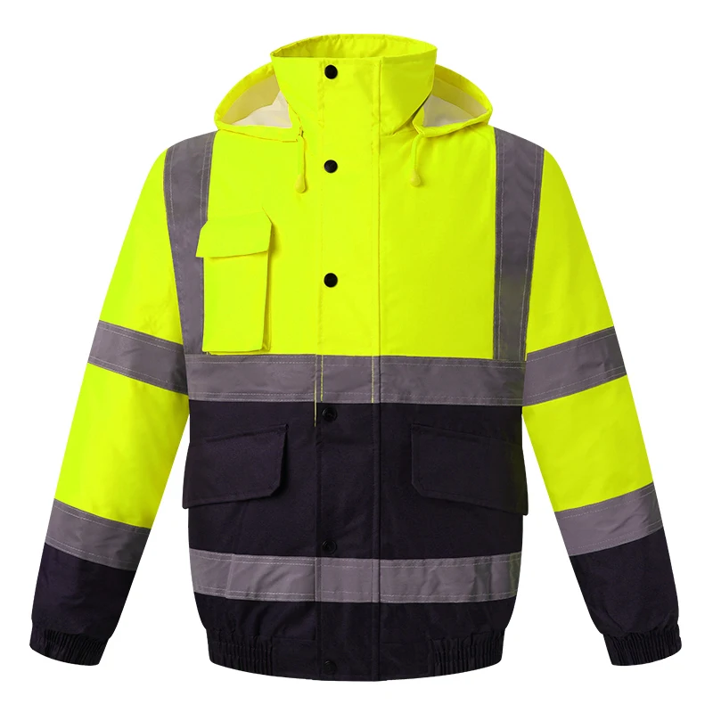 

High Visibility Reflective Witnter Jacket Men Waterproof Thickened Safety Coat for Outdoor Work Hi Vis Workwear Bomber Jacket