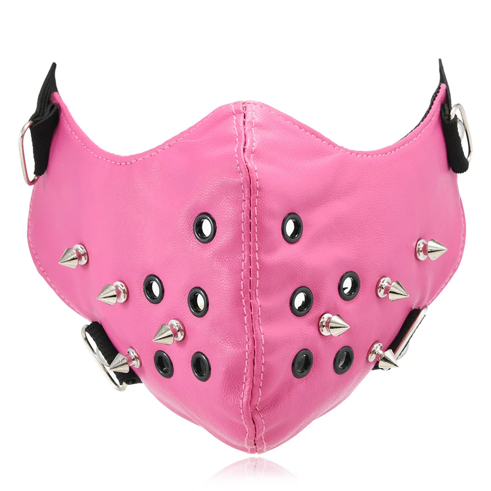 Men Women's Pink PU Leather Rivet Rock Mask Lady's Breathable Party Cosplay Halloween Mouth-muffle R1546