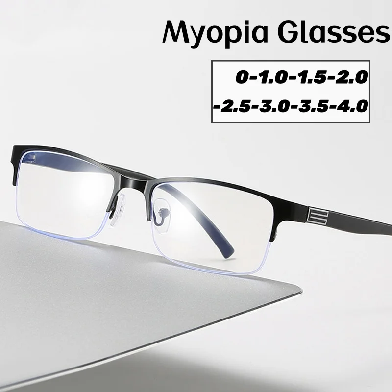 Geschäfts leute Myopie Brille Vintage Halb rahmen Anti Blaulicht in der Nähe von Sicht Dioptrien Brillen fertig verschreibung pflicht ige Brillen
