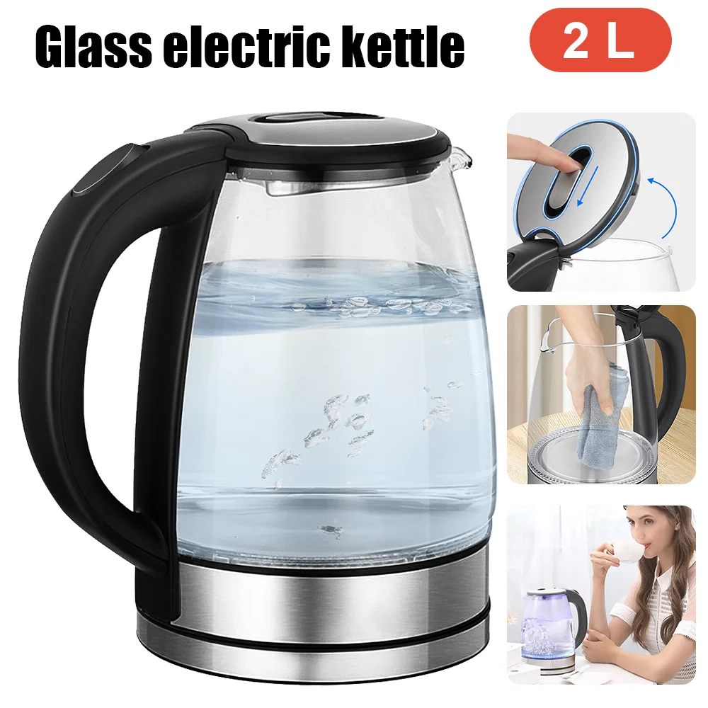 Bouilloire électrique de plus grande capacité 2L, 220V, bouilloire à thé en verre, chauffe-eau de cuisine domestique, prise ue/UK, chaudière à eau