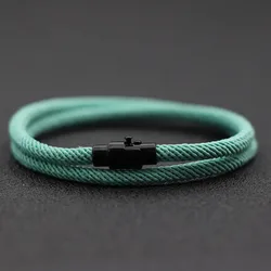 Minimalist Double Layer Men's Rope Bracelet with Magnetic Buckle - Stylish Gift - M 19.5cm 7.7Inch (Light Green)