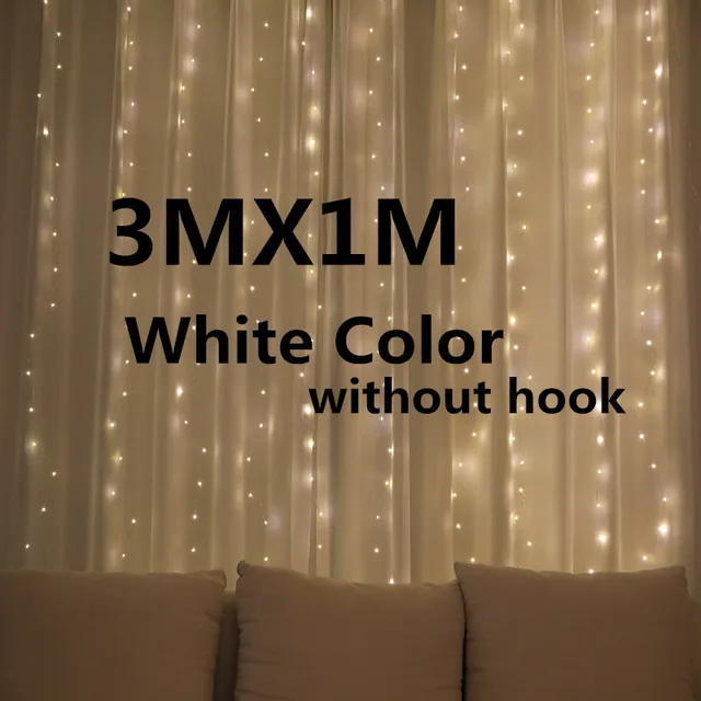 3M Rainbow LED Garland Curtain Lights Fairy String Remote Control USB Christmas Lamp Holiday Decoration For Home Bedroom Window White Color 3X1M