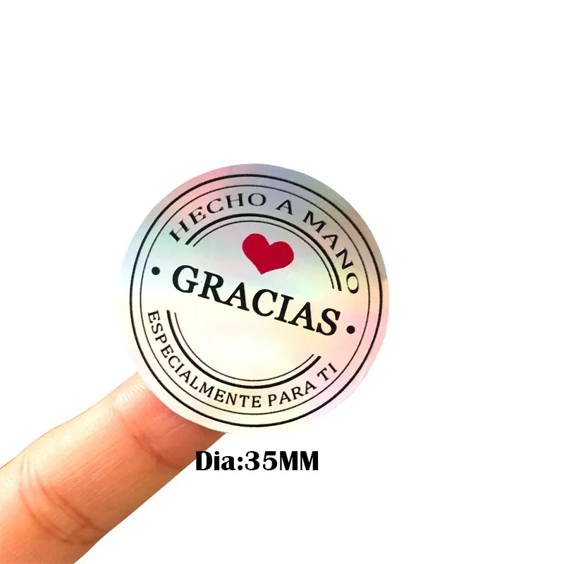 100PCS Retro Kraft sealing sticker Gracias Round Kraft Seal sticker For handmade products Vintage Label with red heart