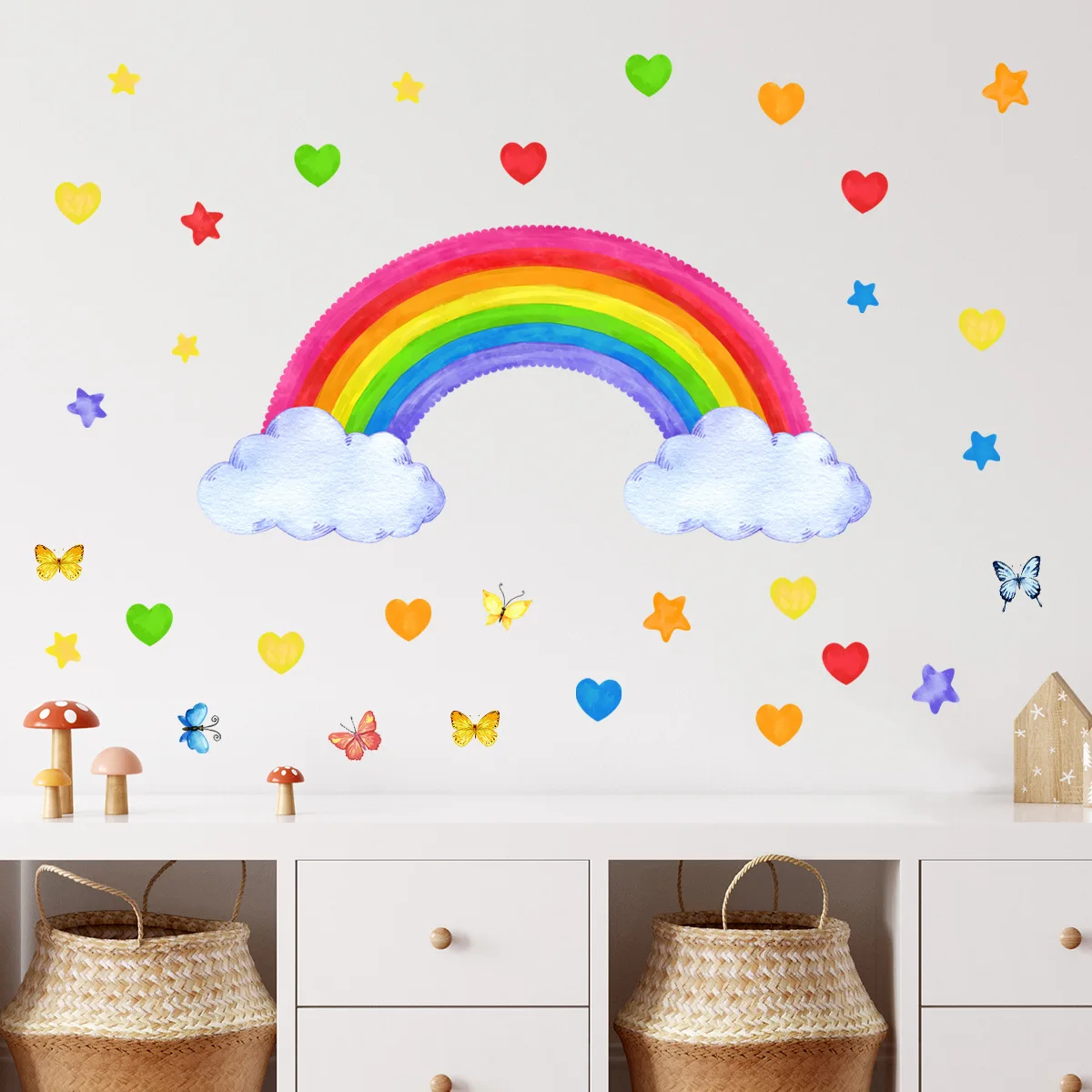 30*60cm Rainbow Clouds Star Cartoon Wall Stickers Creative Background Wall Children's Room Room Decoration Mural Wall Stickers 46pcs box，cloud sea of clouds nordic style suitable for decorative stickers diy diary notebook scrapbook children s stationery