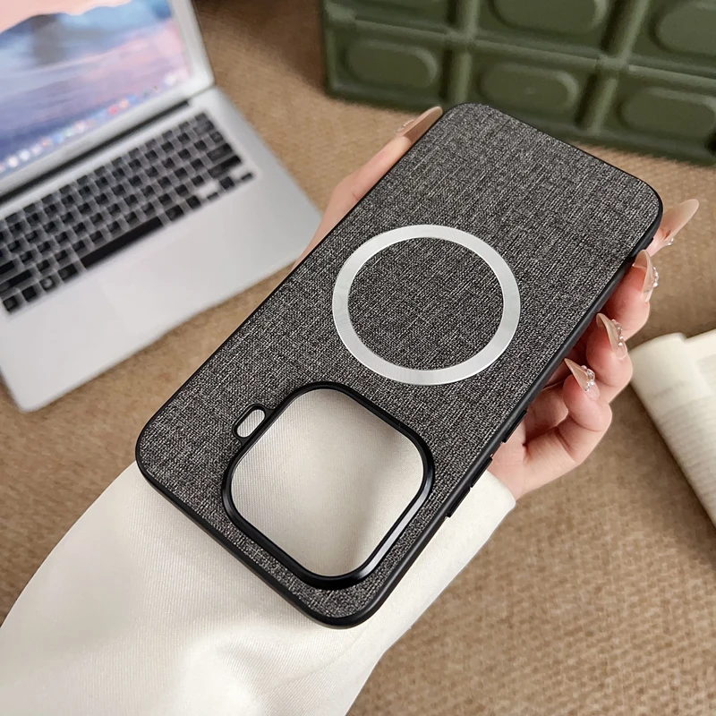 Premium Magnetic Woven Cloth Pattern Anti-Slip Protective Phone Case