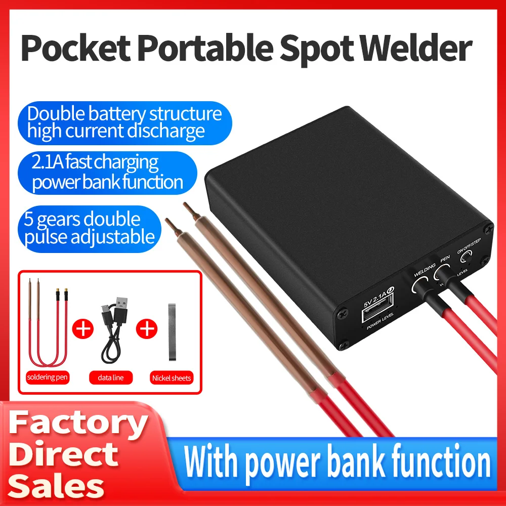 Portable Spots Welding Machine 5 Gears of Dual-pulse Adjustable 5000mAh Spot Welder For 0.1-0.2mm Nickel Sheet 18650 Battery lcd digital pulse encoder spot welder controller module 100a 40a for 18650 lithium battery batteries group spot welding machine