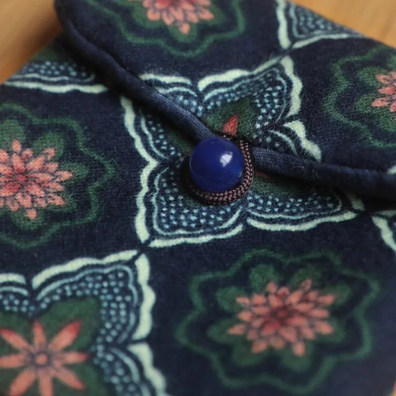 Small Vintage Bag Printed Cotton Bag Walnut Buddha Bead Storage Bag jewelry Flip Buckle Small Things Organizer