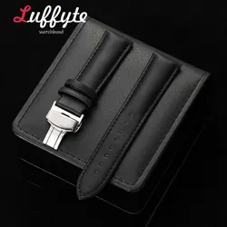 Unisex PU Leather Watch Strap with Stainless Steel Butterfly Buckle - Fashion Casual Accessory - 22mm (Black)