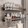 Bathroom Shelf Suction Cup Shampoo Holder Makeup Storage Organizer Aluminum Shower Shelf Bathroom Organizer No Drill Wall Shelf 2