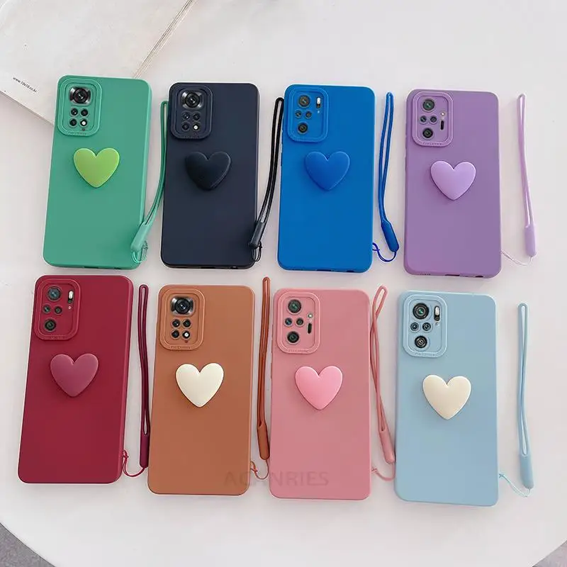 Adorable 3D Love Heart Silicone Case with Lanyard Wrist Strap – Soft Protective Cover