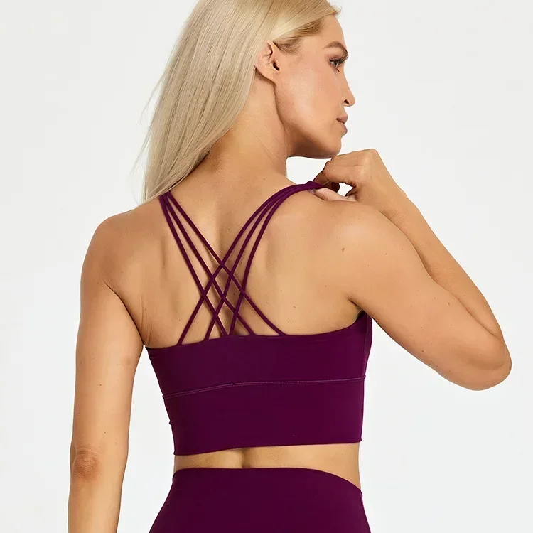 Lemon Longline Sports Bras Vest Top Women Padded Criss Cross Fitness Yoga Bras Gym Workout Bras Exercise Athletic Brassiere