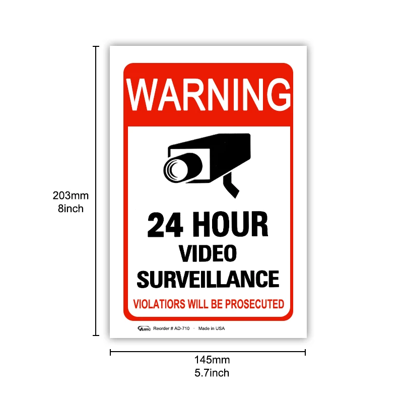 4/8PCS Warning Stickers 24 HOUR VIDEO Surveillance Security Camera Alarm Sticker CCTV Video Warning Tape Home Store School etc.